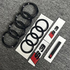 2PCS 4Ring logo ABS Black Car Hood Front Grill Emblem Rear Trunk Badge Sticker 2P S3 1P Audi Sport For AUDI S3 2010-2020