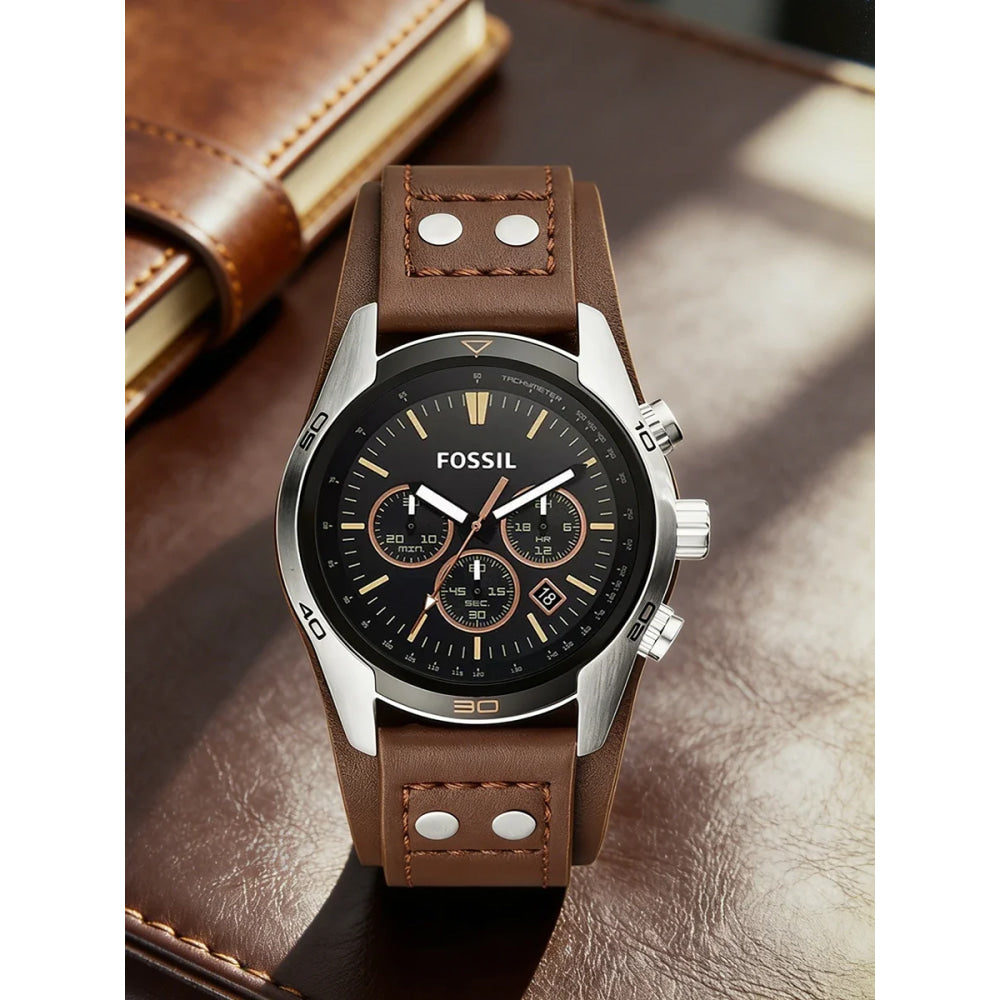 Fossil Coachman CH2891 Mens Watch Chronograph Black Dial Genuine Brown Leather Strap Sport Quartz Wristwatches Top Luxury