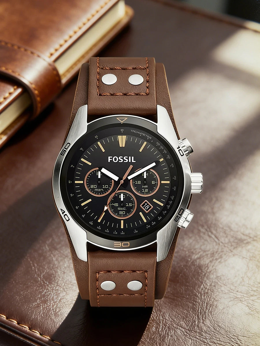 Fossil Coachman CH2891 Mens Watch Chronograph Black Dial Genuine Brown Leather Strap Sport Quartz Wristwatches Top Luxury