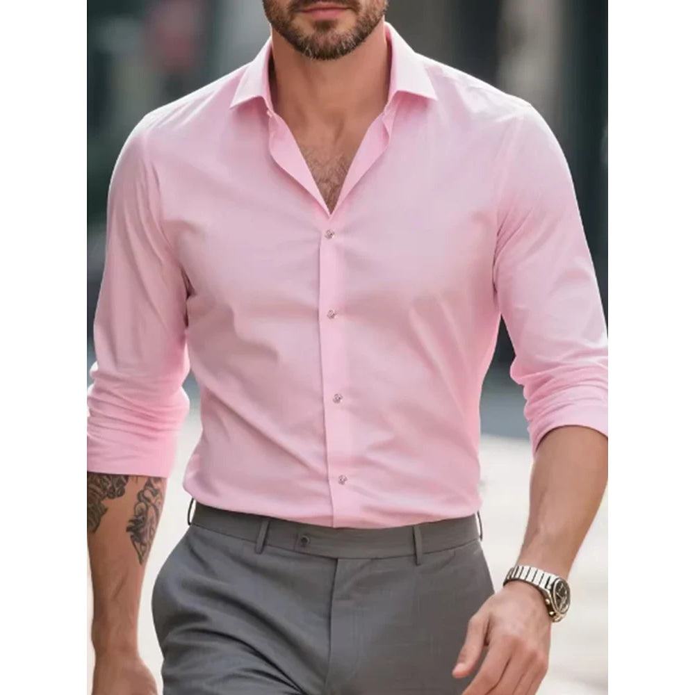 White men's Dress shirt without ironing, business casual, slim and slim black shirt, solid color, fashionable and high-quality