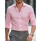 White men's Dress shirt without ironing, business casual, slim and slim black shirt, solid color, fashionable and high-quality