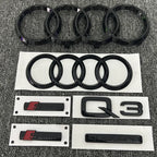 Black for AUDI Q3 2013-2022 4Ring Logo ABS Car Hood Front Grille Emblem Side Rear Trunk Badge Sticker Sline Quarrto Decoration
