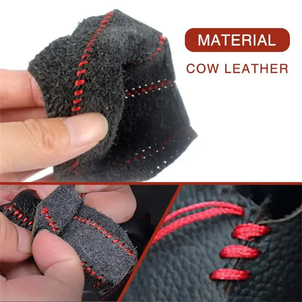 Funda de freno de mano, empuñaduras de freno de mano de cuero genuino para Mazda 6, cubierta de cuero Natural en el freno de mano, accesorios interiores para coche