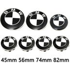 Car Black White BMW Logo Front Hood Emblem 82mm Rear Badge 74mm Wheel Hub Cap 60mm steering wheel sticker 45mm Accessories