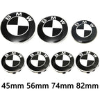 Car Black White BMW Logo Front Hood Emblem 82mm Rear Badge 74mm Wheel Hub Cap 60mm steering wheel sticker 45mm Accessories