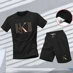 "2025 Men's Breathable sports pattern Printed T-shirt Casual Fashion short-sleeved T-shirt Summer streetwear top Two-piece set.