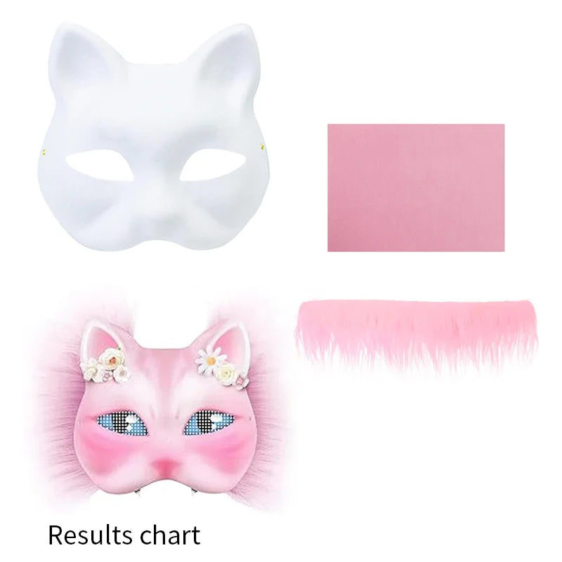 Conjunto de máscara Therian, máscara en blanco, media cara, Animal dibujado a mano, máscara de gato y zorro, grafiti hecho a mano, media máscara facial, regalos de fiesta de Navidad