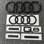 AUDI Q8 4-Ring logo ABS Black Car Hood Front Grill Emblem Rear Trunk Badge Q8 Sticker Quarrto Sline Emblem For Q8 2018-2024