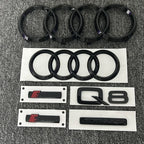 AUDI Q8 4-Ring logo ABS Black Car Hood Front Grill Emblem Rear Trunk Badge Q8 Sticker Quarrto Sline Emblem For Q8 2018-2024