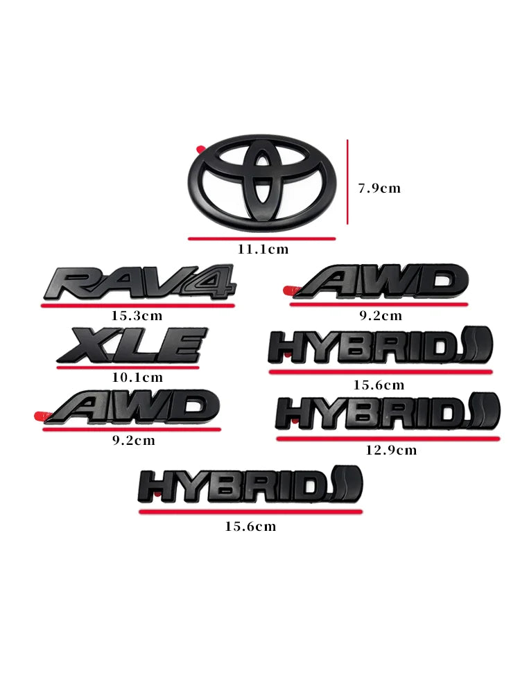 8 piezas de cubiertas ABS para RAV4, compatibles con Toyota RAV4 XLE AWD 2019-2023, en negro mate mixto, con emblema superpuesto