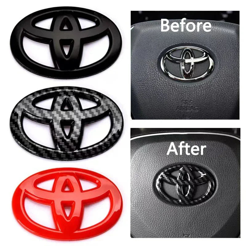 3D ABS Toyota Logo Car Emblem Steering Wheel Sticker For Toyota Hilux Prius Avensis Auris Verso Corolla Camry Auto Accessories