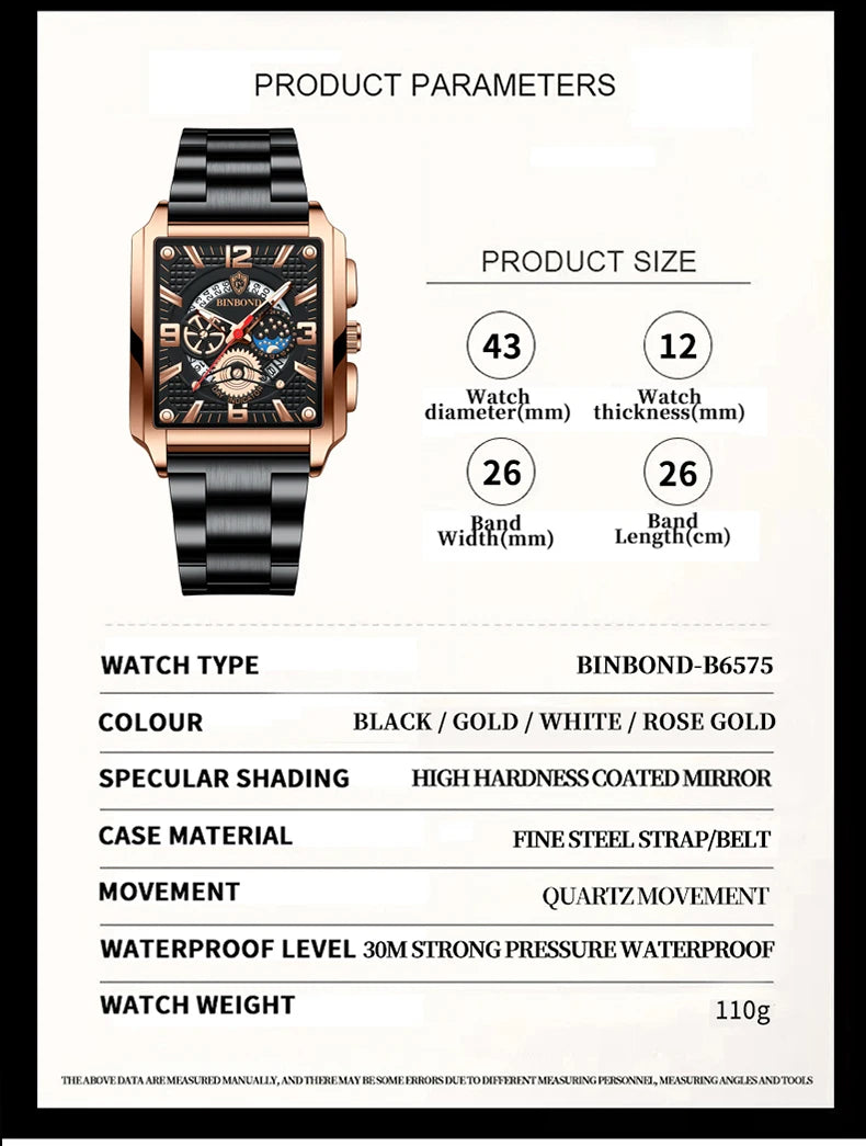 BINBOND Luxury quartz wristwatches luminous waterproof auto date chronograph men's watch business sport fashion casual reloj