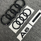AUDI A6 4 Ring logo ABS Black Car Hood Front Bonnet Grill Rear Trunk Emblem Sticker A6 mark Quarrto Emblem For A6 2020-2023