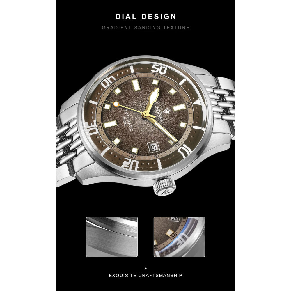 CADISEN Automatic Mechanical Watch Man Silver Business Casual Waterproof Watch Japan MIYOTA 8215 Movement Luminous Men's Watch