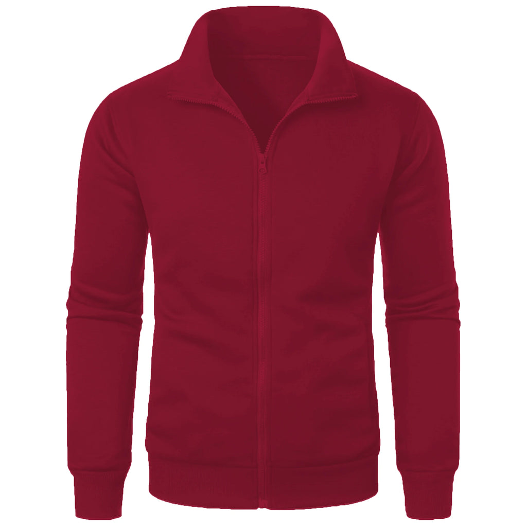 Chaqueta deportiva informal con cuello levantado y cremallera para hombre, top de color sólido para hombre