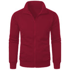 Chaqueta deportiva informal con cuello levantado y cremallera para hombre, top de color sólido para hombre
