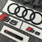 For AUDI S5 2010-2019 4Ring logo ABS Black Car Hood Front Grill Emblem Rear Trunk Badge Sticker S5 Audi Sport Sticker