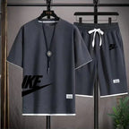 Fashionable, casual and trendy men's sportswear set, short-sleeved T-shirt and outdoor summer sports shorts set, new size M-3XL