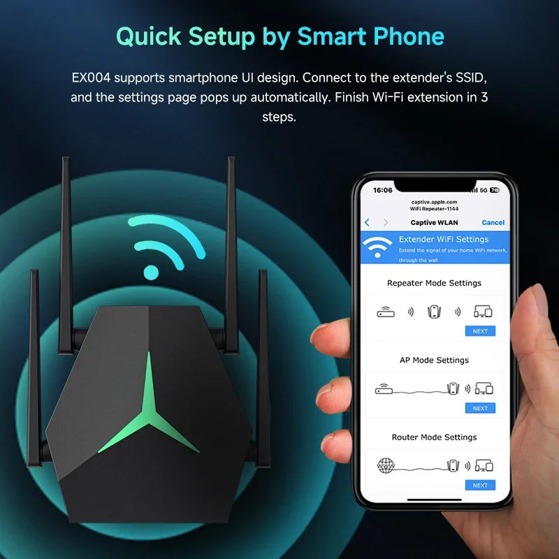 Repetidor WiFi de doble banda 5G AC1200, extensor de señal inalámbrico de 1200M, enrutador/repetidor/enrutador amplificador WiFi AP de 2,4G/5Ghz para el hogar