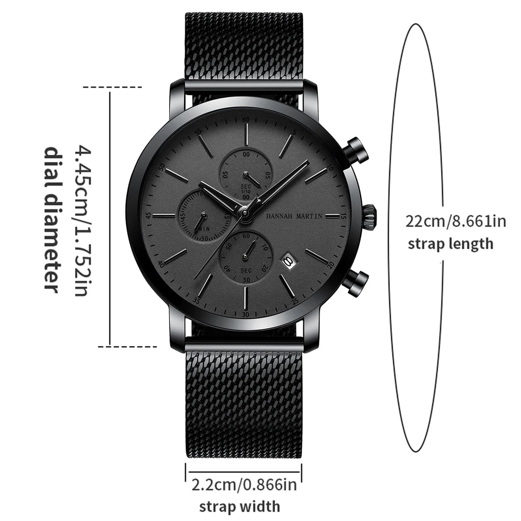 Reloj Hannah Martin Top para hombre, marca de estilo empresarial, acero inoxidable, moda, resistente al agua, deportivo, reloj de cuarzo multifuncional para hombre