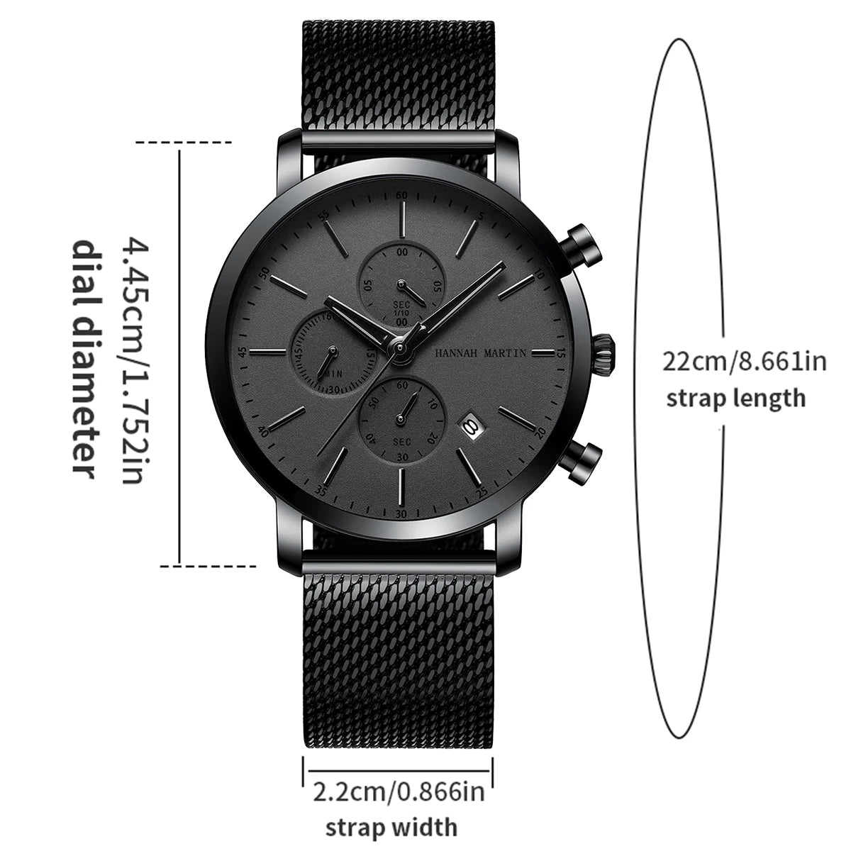 Reloj Hannah Martin Top para hombre, marca de estilo empresarial, acero inoxidable, moda, resistente al agua, deportivo, reloj de cuarzo multifuncional para hombre