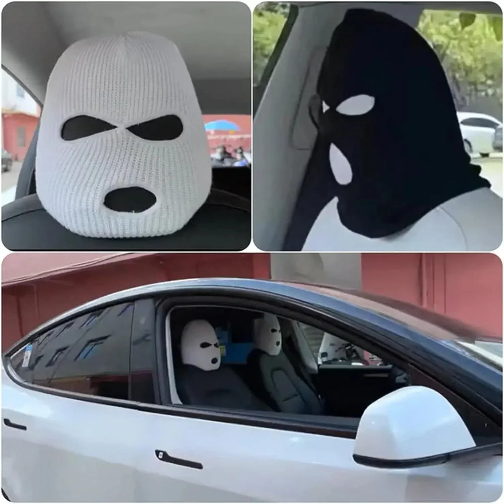 Universal Car Headrest Cover Car Seat Face Mask Ski Mask Halloween Christmas Funny Decoration for Tesla BMW Ford Volkswagen Kia