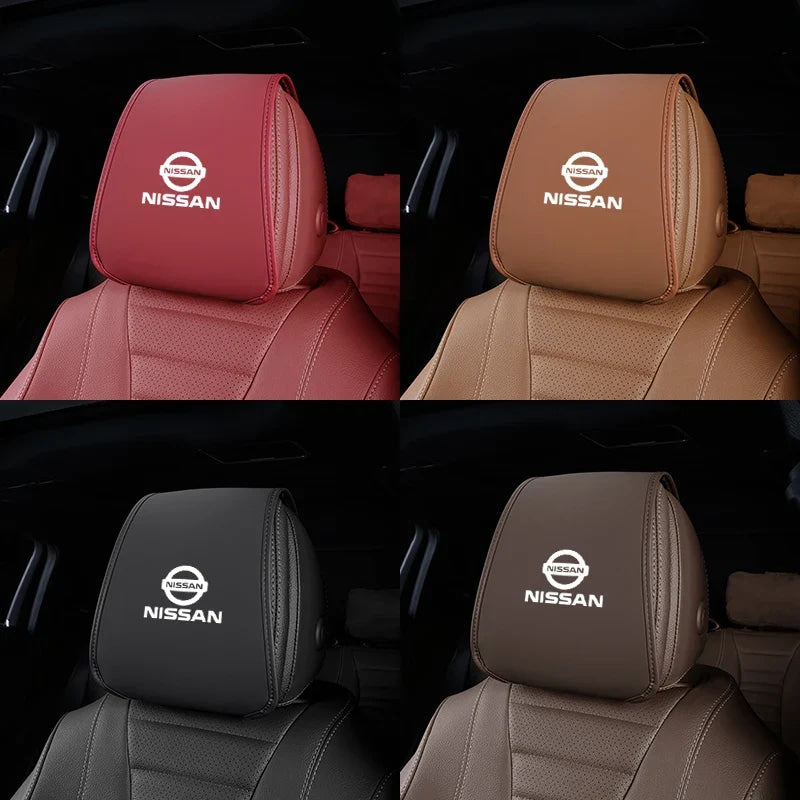 Leather Car Headrest Cover Front Rear Seat Pillow Protective Set For Nissan Sylphy N7 Teana Qashqai Note J10 J11 Navara Juke GTR