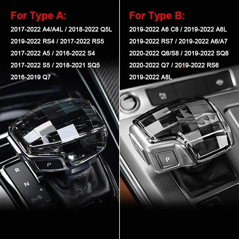 For Audi A4 A5 A6 A7 A8L Q5 Q7 Q8 RS4 RS5 RS6 RS7 S4 S5 SQ5 QS8 C8 S8 Crystal gear head Shift head Transmission handle cover