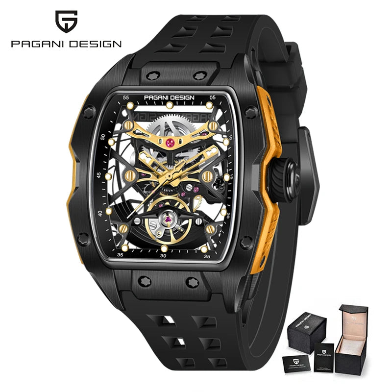 PAGANI DESIGN-reloj mecánico automático para hombre, barril de vino, tienda, estilo Venom, resistente al agua, lente de zafiro de goma, hueco