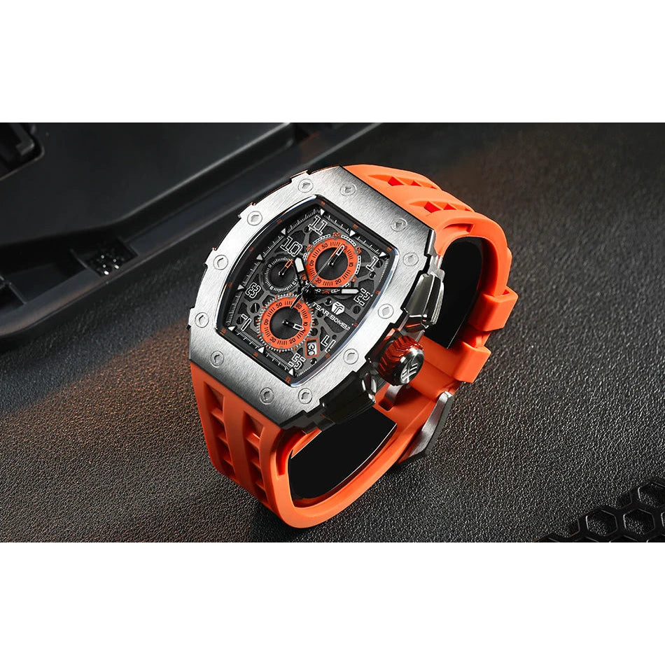 TSAR BOMBA Watch for Men Luxury Brand Tonneau Design Waterproof Clock Stainless Steel Wristwatch Fashion Rectangle Mens Watch
