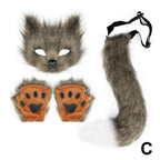 Guantes de máscara de cola de piel esponjosa, guantes de manos con patas de gato y máscara de lobo Therian, conjunto para disfraz de Halloween, accesorios para fiesta