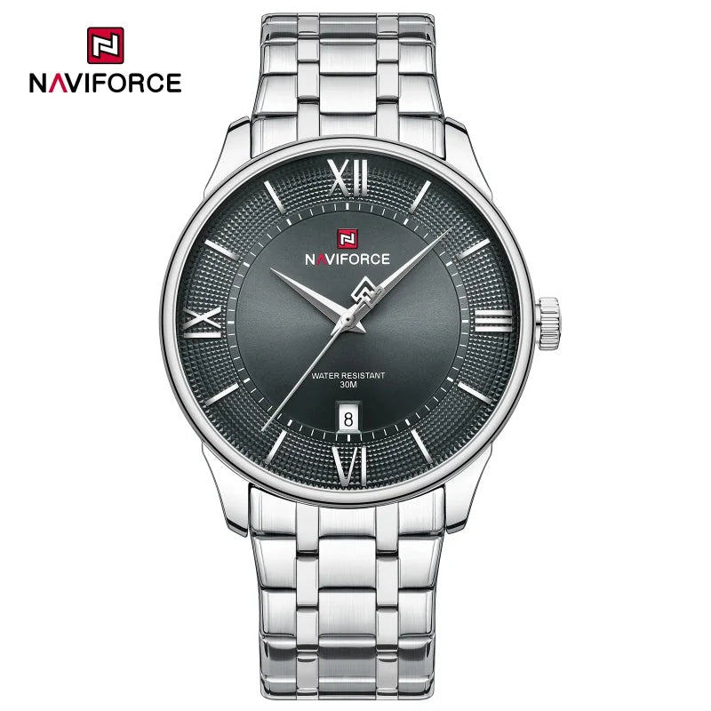 NAVIFORCE Men's Watch Classic Stainless Steel Strap 3ATM Waterproof Calendar Minimalist Dial Men's Chronograph Watch NF9272S