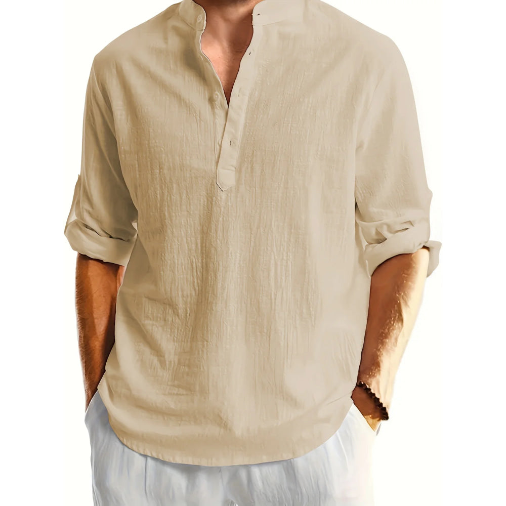 Camisa de lino de manga larga de moda casual para hombres Ropa de hombre transpirable cómoda y elegante