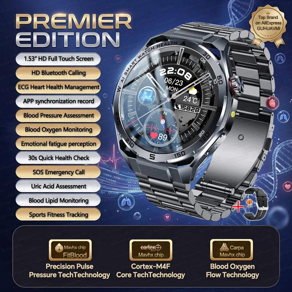 2026 New ECG AI Health Smartwatch for Men 1.53"AMOLED BP/Heart Rate Monitor BT Call IP68 Waterproof Smart Watch for Android IOS