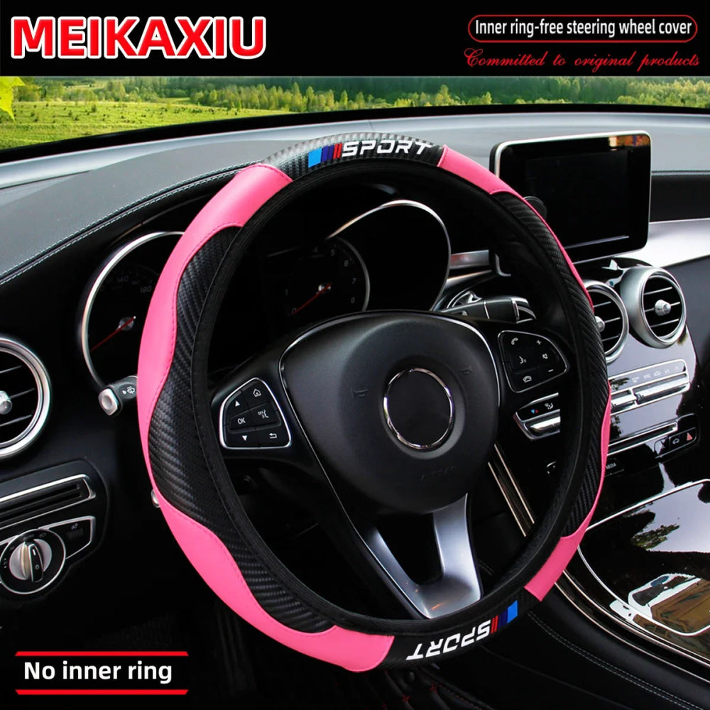 Carbon fiber leather SPORT car steering wheel cover without inner ring, car decoration, suitable for both men and women