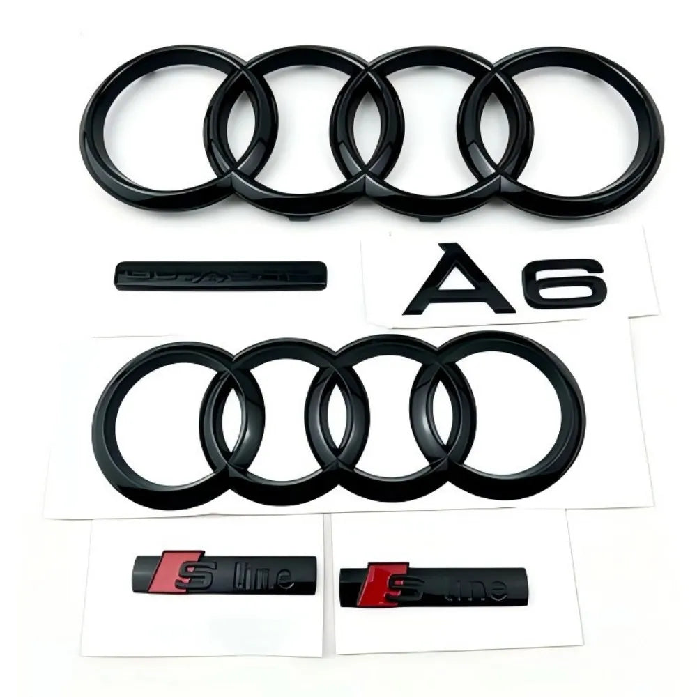 ABS 4Ring Logo For AUDI Quattro A6 2012-2017 Car Hood Front Grill Rear Trunk Emblem Gloss Black Sticker Sline Accessories