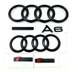 ABS 4Ring Logo For AUDI Quattro A6 2012-2017 Car Hood Front Grill Rear Trunk Emblem Gloss Black Sticker Sline Accessories