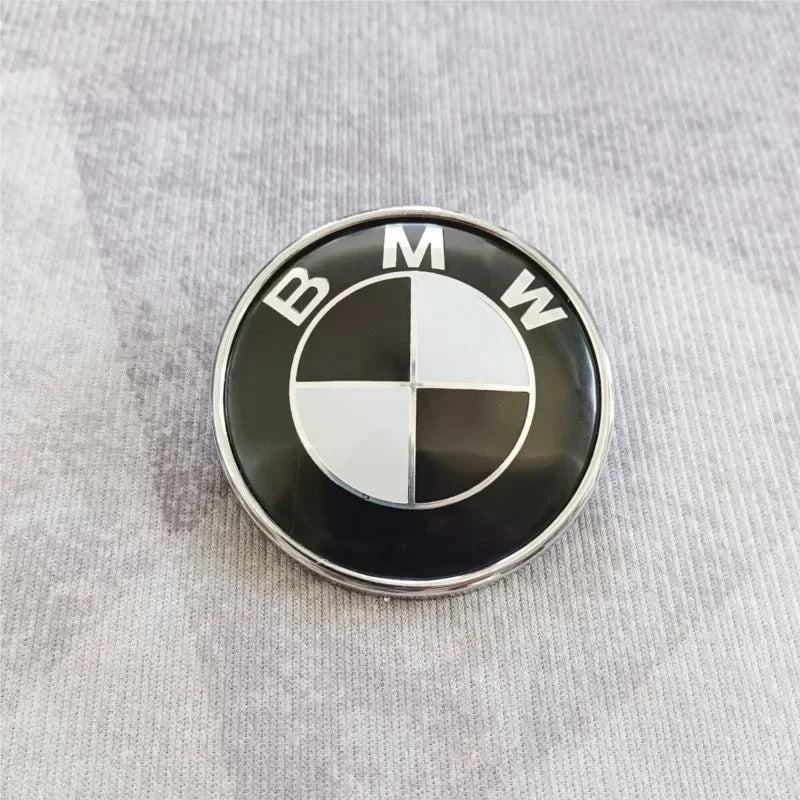 Car Black White BMW Logo Front Hood Emblem 82mm Rear Badge 74mm Wheel Hub Cap 60mm steering wheel sticker 45mm Accessories