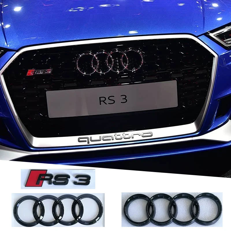 Modified Sticker for Audi RS3 2016 2017 2018 2019 2020 Sline Emblem ABS Glossy Black Silver Car Front Grille Rear Trunk Badge