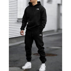 Men's Autumn and Winter Pattern Casual Two-Piece Set Hooded Sweatshirt and Pants withPockets Regular Fit Qutdoor Sport Suit