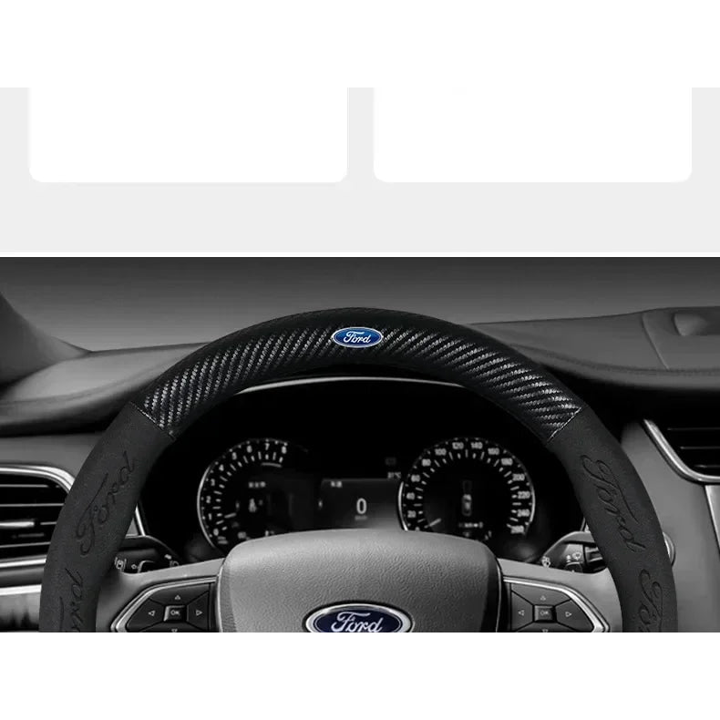 For Ford Mondeo Focus Raptor Puma Edge Explorer Ecosport Ranger F150 Kuga Car Suede Carbon fiber Anti-slip Steering Wheel Cover