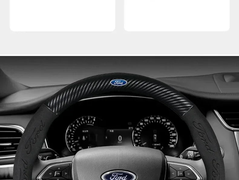 For Ford Mondeo Focus Raptor Puma Edge Explorer Ecosport Ranger F150 Kuga Car Suede Carbon fiber Anti-slip Steering Wheel Cover