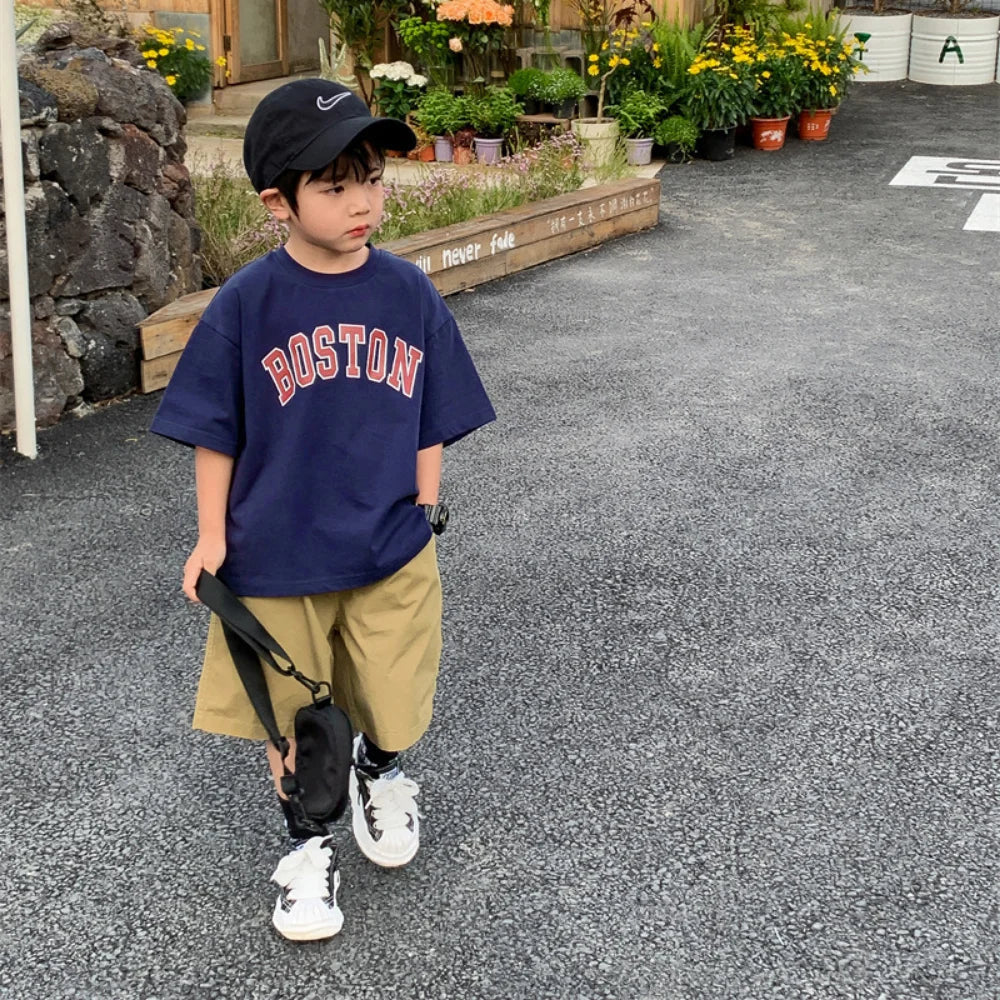 Summer T Shirt Children Clothes Boy and Girl Letter Short Sleeve Fashion Casual Tops Cotton Clothing 1-5Years