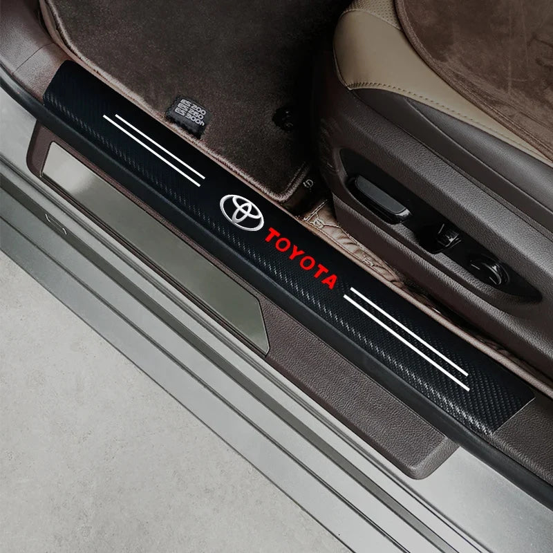 Car Door Threshold Strips Car Trunk Rear Bumper Protective Carbon fiber Leather Stickers For Toyota Camry Yaris Hilux Corolla