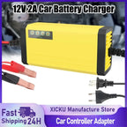Cargador de batería de coche de 12V y 2A, cargador de reparación de pulsos de energía de 220V, batería de plomo ácido húmedo y seco, pantalla LED, resolución de batería para Moto y camión