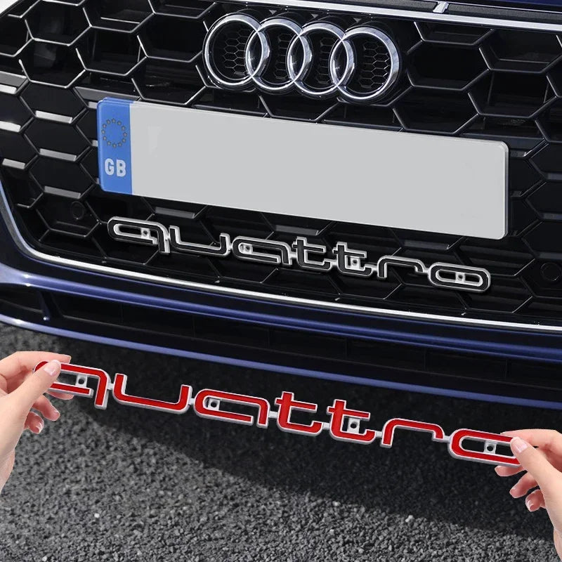 3D ABS Quattro Badge Car Front Grille Emblem Auto Head Hood Decoration Accessories for Audi S A3 A4 B8 8P 8V B6 A5 A6 C7 Q5 B9 R