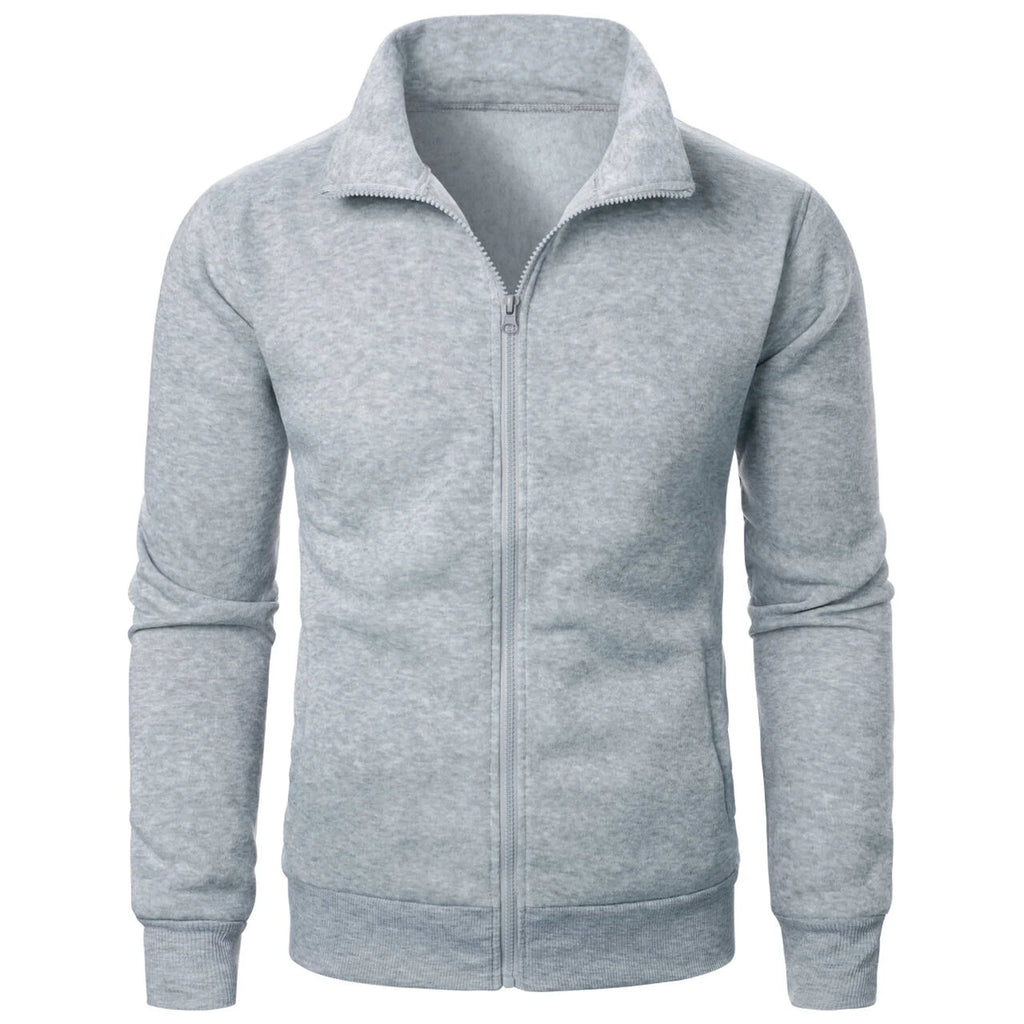 Chaqueta deportiva informal con cuello levantado y cremallera para hombre, top de color sólido para hombre