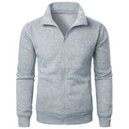 Chaqueta deportiva informal con cuello levantado y cremallera para hombre, top de color sólido para hombre