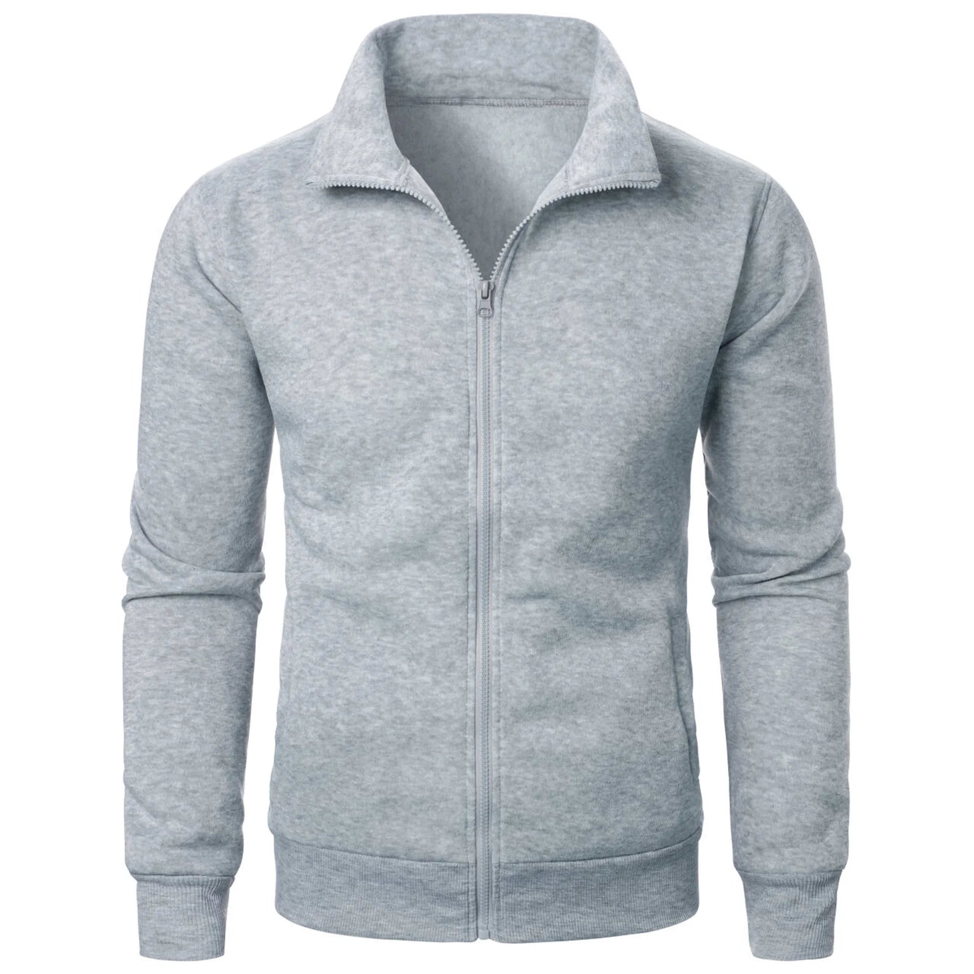 Chaqueta deportiva informal con cuello levantado y cremallera para hombre, top de color sólido para hombre