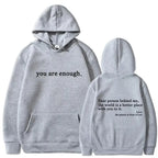Autumn Winter Men Hooded Dear Person Behind Me You Are Enough Print Fashion Sweatshirt Hip Hop Casual Unisex Clothing
